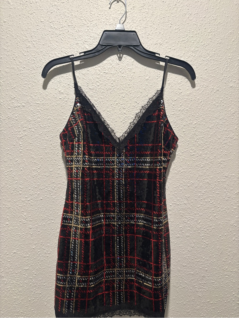 Sequin Tartan Short Slip Dress